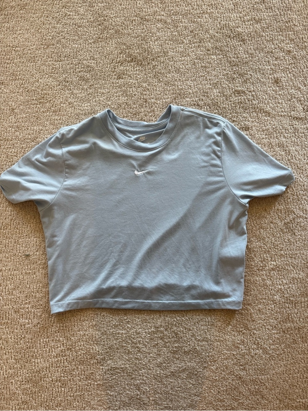 Nike Light Blue Cropped Crew Tee with Swoosh